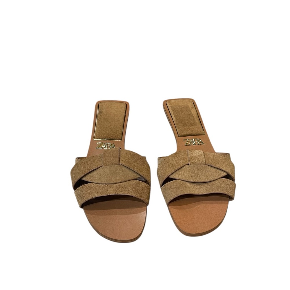 Zara Suede Beige Slide Sandals - Picture 5 of 8